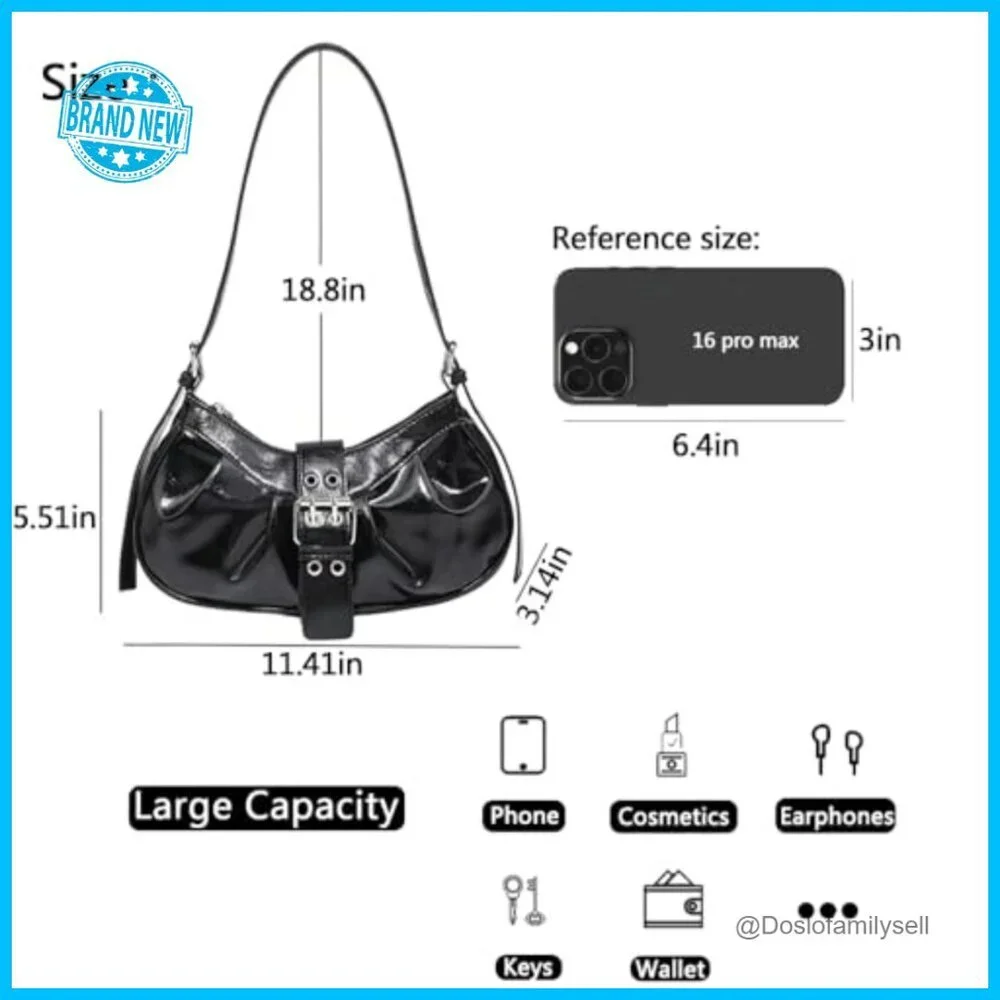 Y2K Hobo Shoulder Bag PU Leather Small Clutch Top Handle Purse Punk Vintage